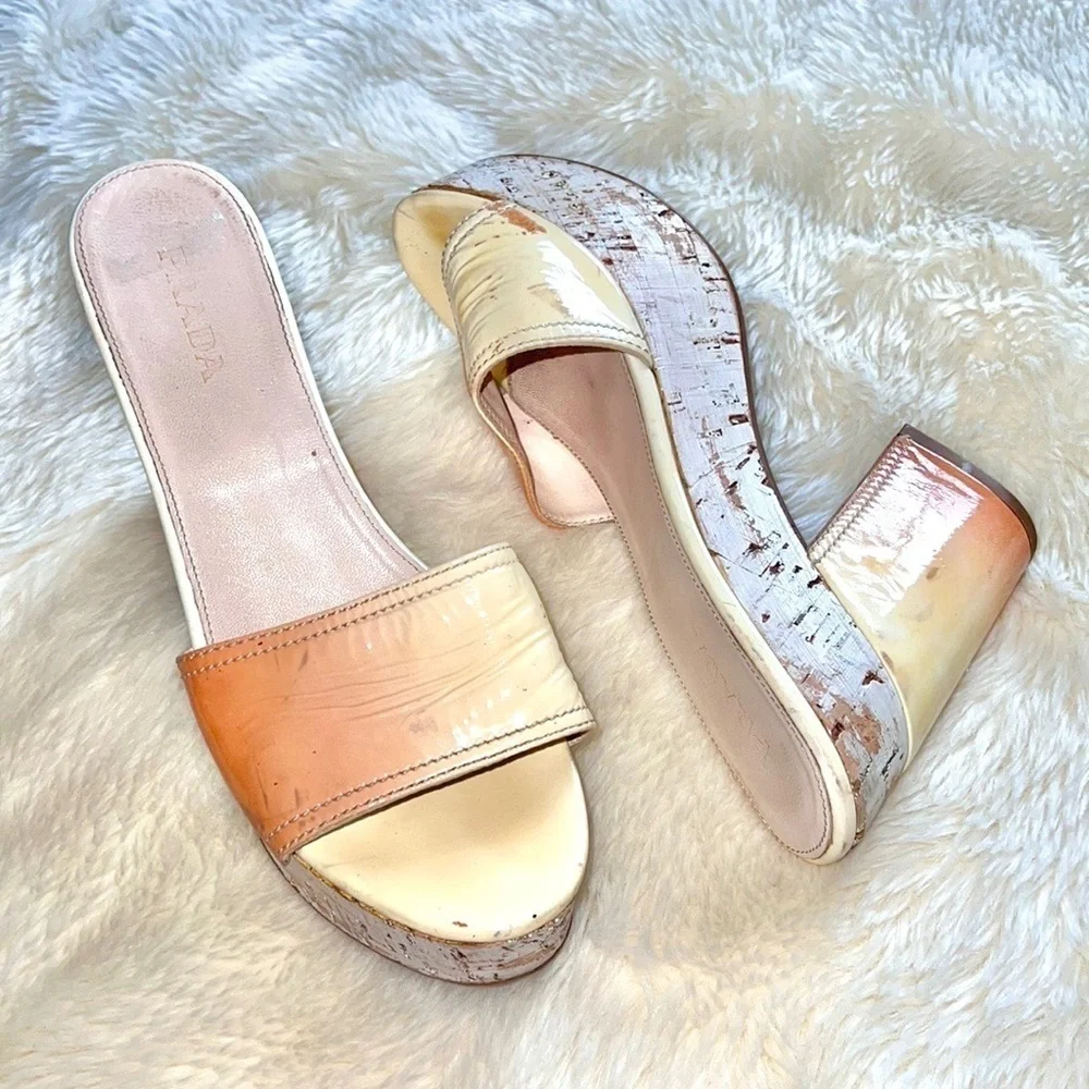 Prada Patent Leather Ombré Cork Platform Heels